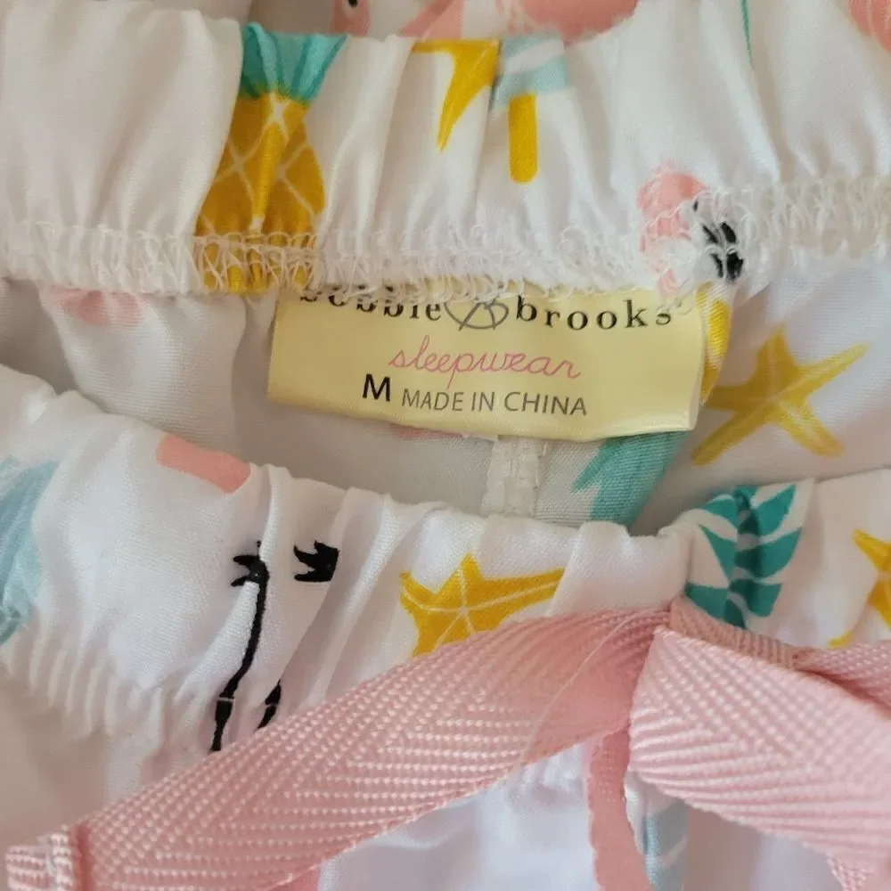 Bobbie Brooks Women's Sleep Pants White & Pink Flamingo's sz Med